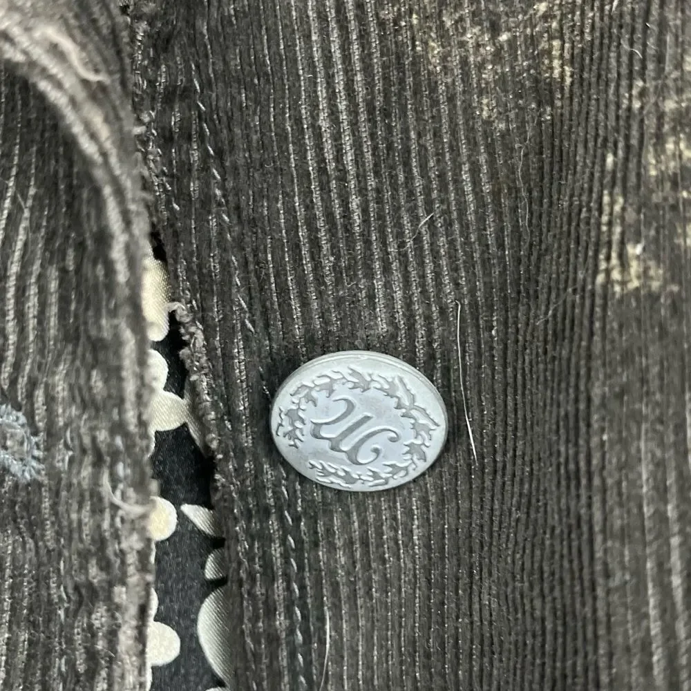 Miss Me Brown Distressed Corduroy Jacket Embroidered Long Sleeve Blazer Grunge S - Picture 10 of 15